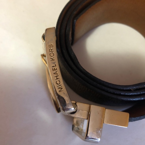 Michael Kors Signature Monogram Logo Belt Women’s Square Buckle Brown Authentic - Picture 3 of 12